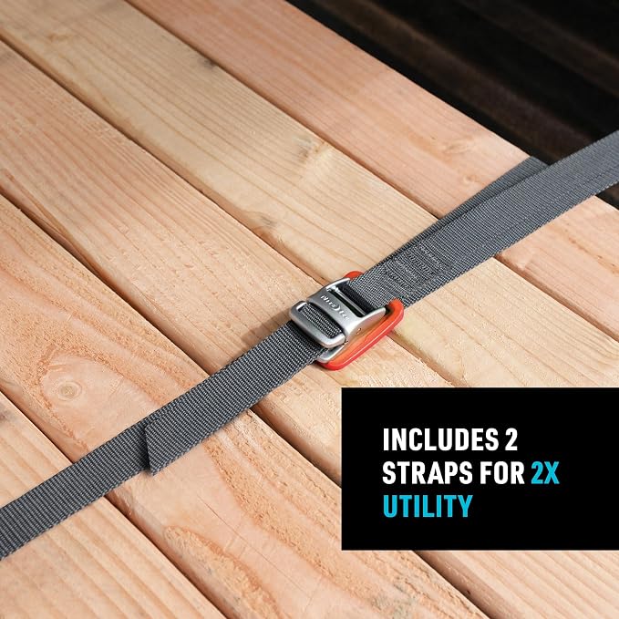 Nite Ize CamJam Tie Down Strap - Tie Down Ratchet Straps - Straps for Trucks & Cars - Tie Downs for Luggage & Gear - 12 ft Strap, Orange (Pack of 2)