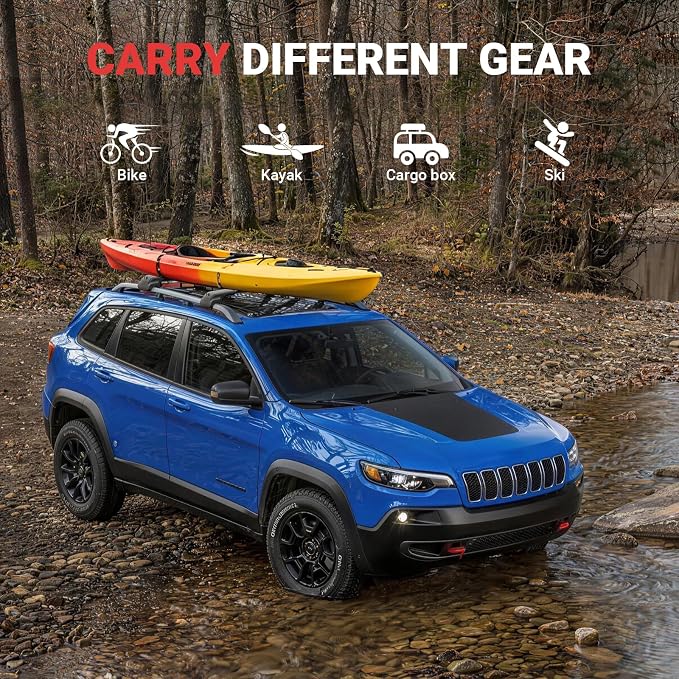 Roof Rack Cross Bars Fit for 2014-2023 Jeep Cherokee, 260lbs Heavy Duty Lockable Aluminum Roof Rails, Wide-Grip Crossbars for Cargo, Kayak, Luggage - No Drilling