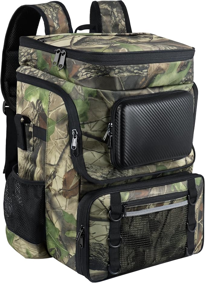 Fishing Backpack with Rod Holder X-Large 60L Tackle Gears Bag with Cooler for Storage Tackle Box and Fishing Accessories Stuff, Fish Gifts for Men Woman-Yellow Camo