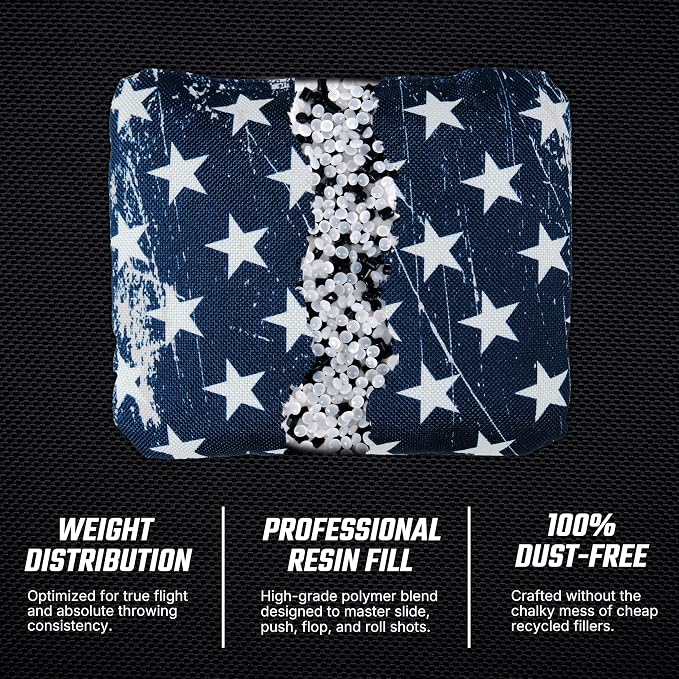 Professional Cornhole Bags Set of 8 - Dual Sided Stick & Slide (Suede/Woven) - Premium Resin Filled Regulation Weight & Size (6x6, 16oz) - Double Stitched Reinforced Seams with Carry Tote