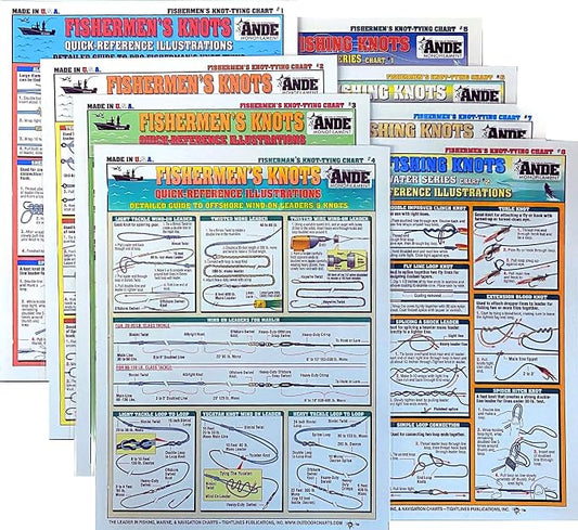 Fishing Knot Tying Chart Set #1-8 - Waterproof Quick Reference Guide to Essential Fishing Knots - (Freshwater, Saltwater, and Fly Knots) - Double-Sided & Easy to Read - Great Gift for Beginners