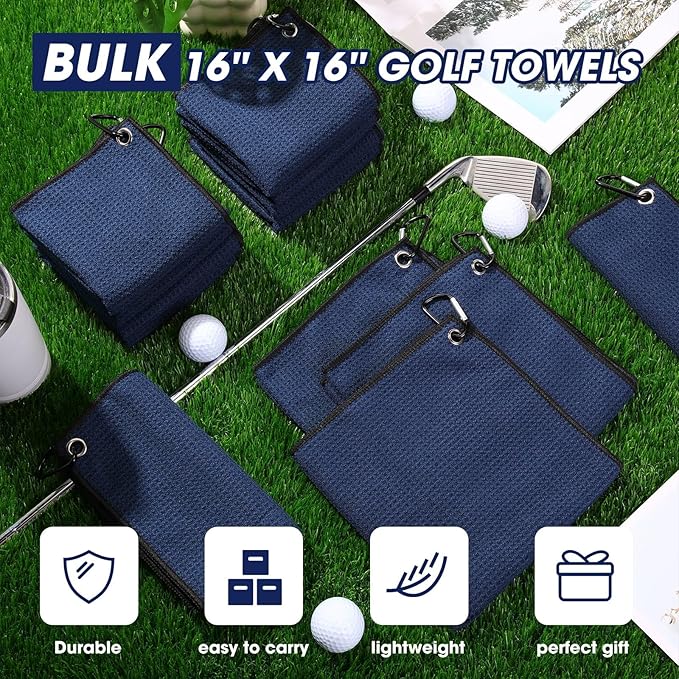 Batiyeer Golf Towels Bulk for Bags, 16"x16" Microfiber Waffle Pattern Golf Towel with Clip for Tournament, Club, Fitness