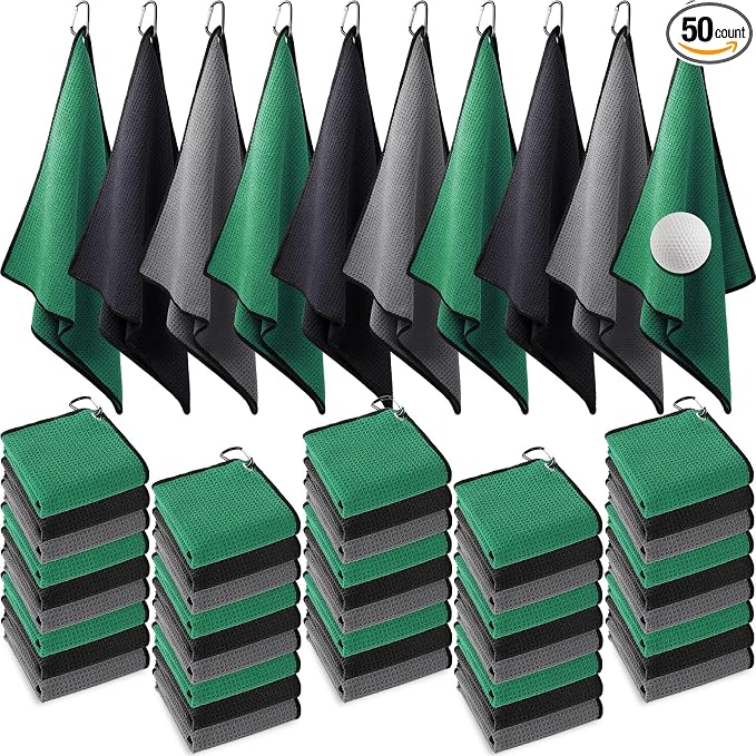 Batiyeer Golf Towels Bulk for Bags, 16"x16" Microfiber Waffle Pattern Golf Towel with Clip for Tournament, Club, Fitness
