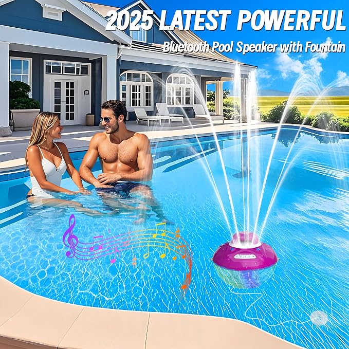 KingSom 3 in 1 Bluetooth Pool Speaker with Pool Fountain Light, Floating Pool Speaker for Pool, IP68 Waterproof Hot Tub Speakers, Loud Sound, BT5.4,24H Playtime Pool Water Fountain,Purple