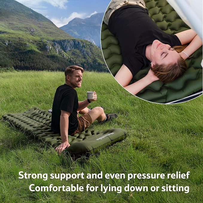Naturehike Camping Sleeping Pad, Ultralight Inflatable Sleeping Mat with Pillow &Air Pump Sack, 3.74 Inch Lightweight Air Mattress for Camping, Backpacking, Hiking, Traveling
