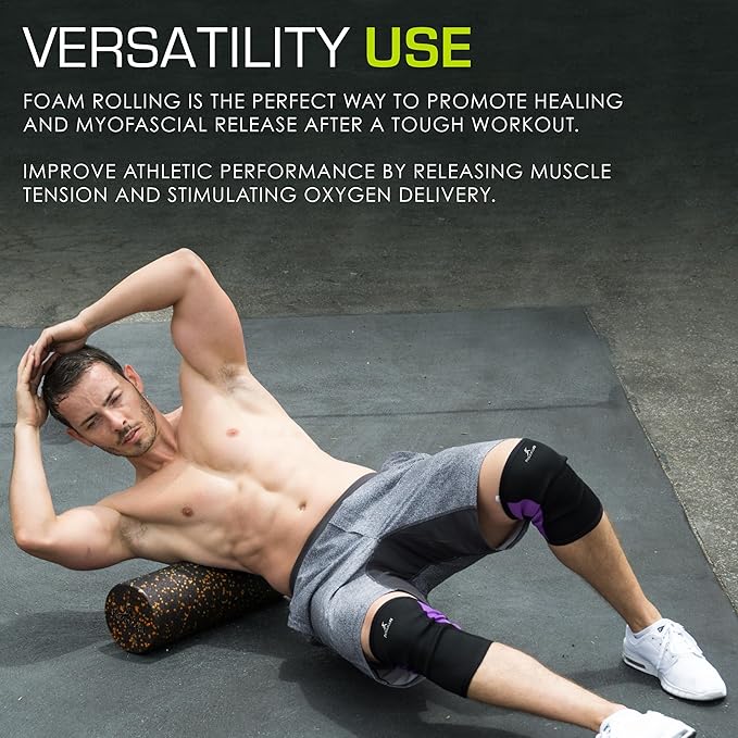 ProsourceFit High Density Foam Rollers 18 - inches long, Firm Full Body Athletic Massage Tool for Back Stretching, Yoga, Pilates, Post Workout Muscle Recuperation, Black/Orange
