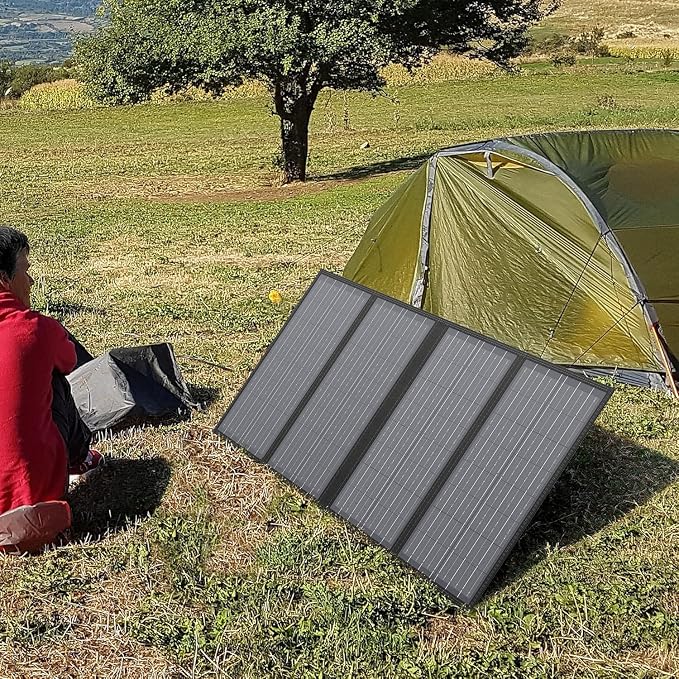 Foldable Solar Panel Charger 60W with 18V DC Output (11 Connectors) for 100W~350W Portable Power Stations Jackery/Rockpals/Flashfish/Enginstar, Portable Solar Generator for Outdoor Camping Van RV Trip