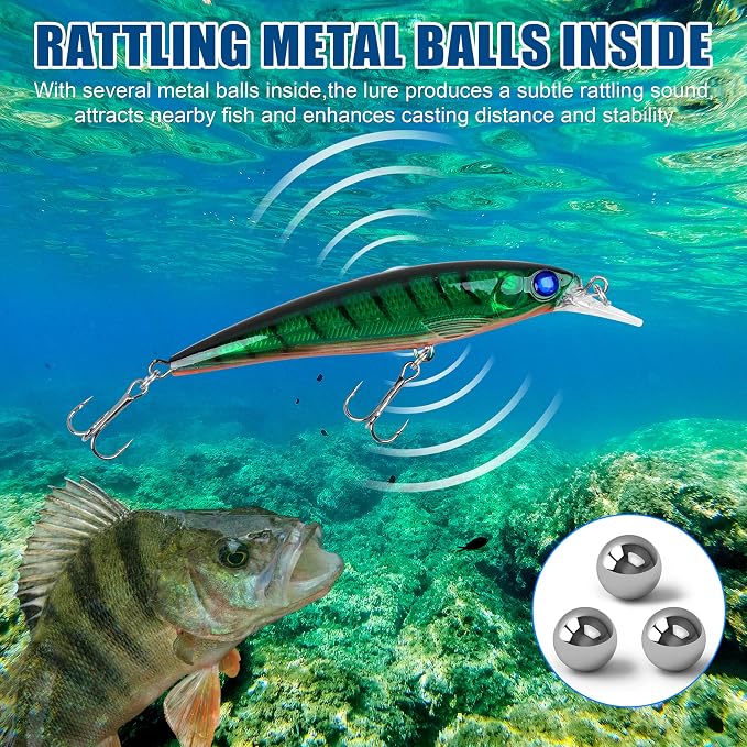 Fishing Lures Kit Crankbait Minnow Hard Bait Set Deep Diving Jerkbait Swimbait Popper Pencil Walleye Lures Artificial Fishing Bait for Bass Trout Redfish Saltwater Freshwater Fishing Lure