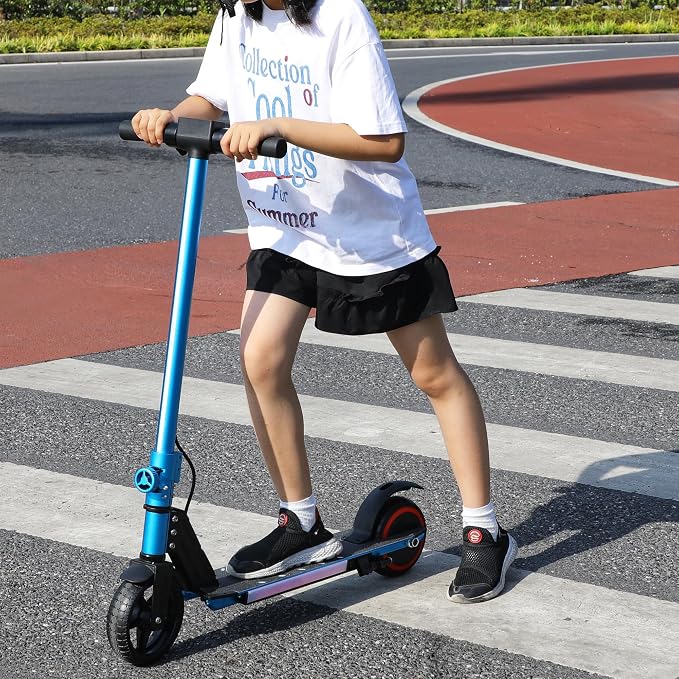 Classic Foldable Electric Scooter for Kids, Bright Front Lights, Shining Pedal Lights, LED Display, Dual Brakes 150W Motor Kids Electric Scooter, UL2272 Certified