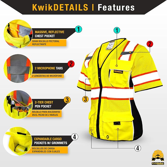 KwikSafety - Charlotte, NC - Men's & Women's Class 3 Safety Vest PPE Hi Vis Reflective ANSI OSHA