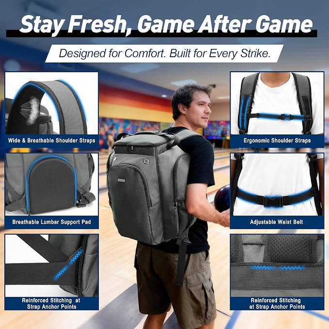 2-Ball Bowling Backpack with Shoe Storage – Heavy Duty Padded Travel Bag
