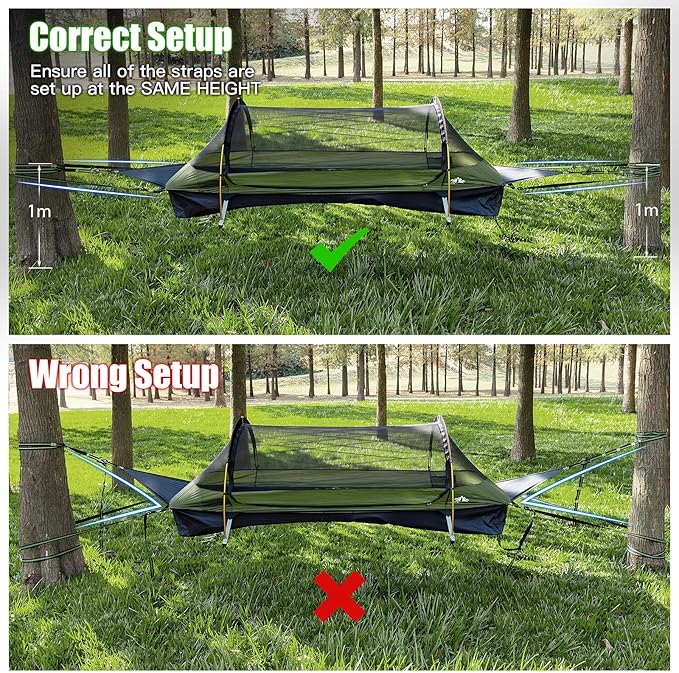 Night Cat Upgraded Flat Lay Hammock Tent Combo with Sleeping Pad Non Rolling for 1 Person Adults 330LBS 87x28x19in