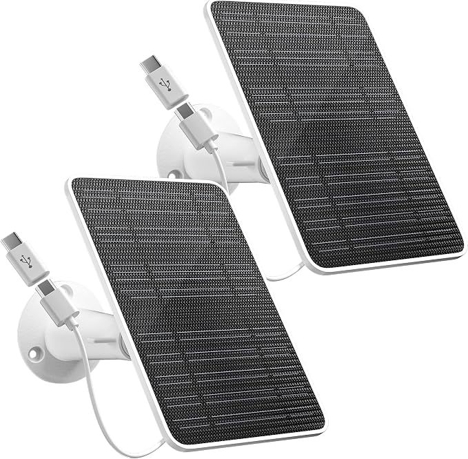 Solar Panel for Security Camera, 5W Solar Panel Charger Compatible with Eufycam 3/3C/2/2 Pro/2C/2C Pro/E/E20/E40/L20/L40/Solo/SoloCam Spotlight, Micro USB&USB-C Port IP65 Waterproof 10ft Cable, 2 Pack