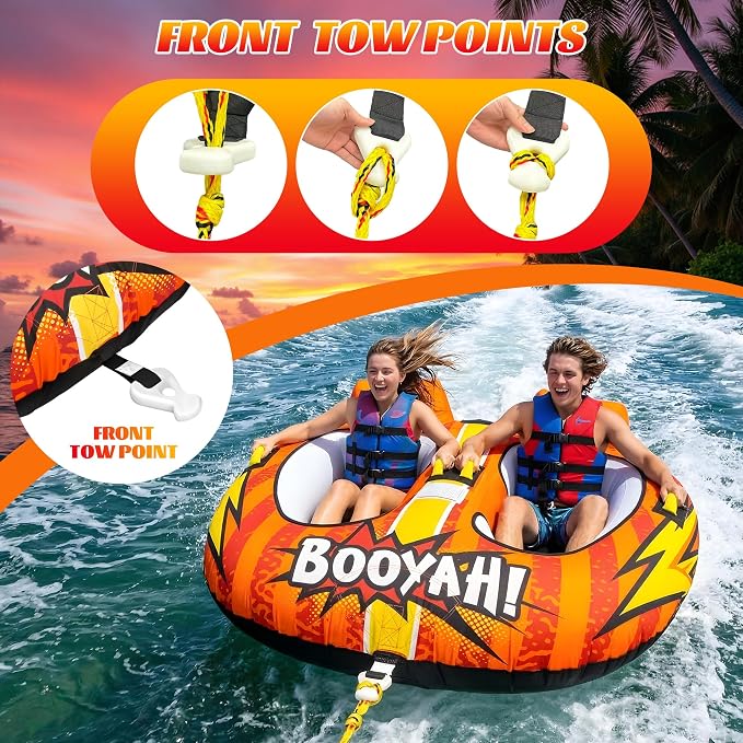Towable Tubes for Boating Water Tubes - 2 Person Soaring Eagle, Heavy Duty Boat Tubes & Towables, EVA Foam Pads, Drainage, Quick Connector(F-1007)(F-1020)