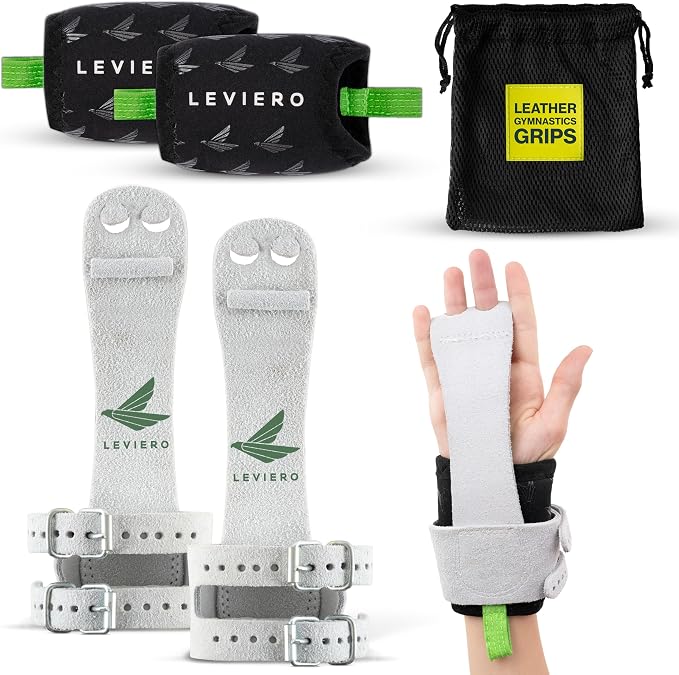 Gymnastics Grips Set Narrow Squeeze, Grips for Gymnastics Girls, Dowel Grips with Soft Leather, Double Buckle Wrist Closure, and Adjustable Finger Holes, for All Ages