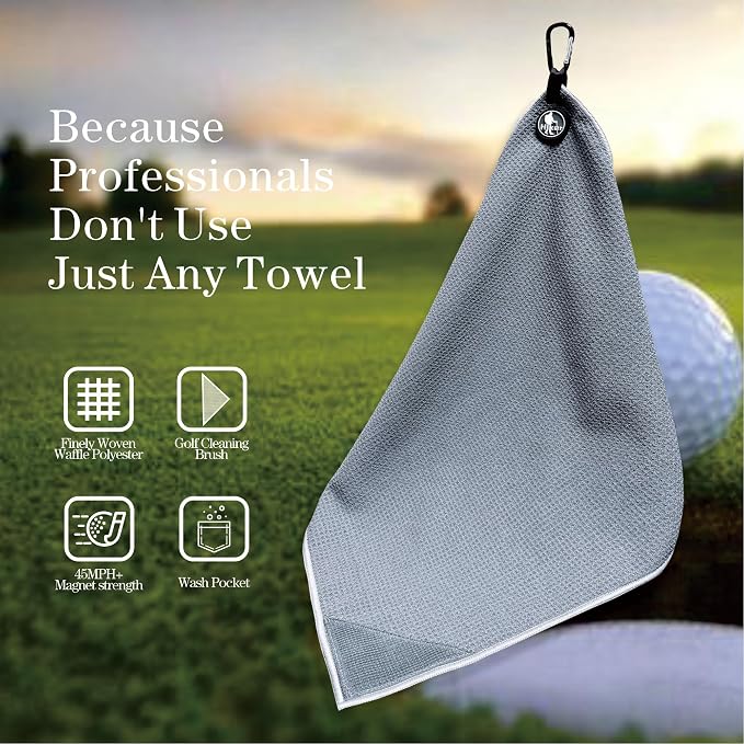 Hiker 20" x 20" Large Magnetic Golf Towel, Ultra Absorbent Microfiber Golf Towels for Golf Bags Cart Accessories with Waffle Pattern, Golf Ball Cleaner Cleaning Pocket, Brush Material