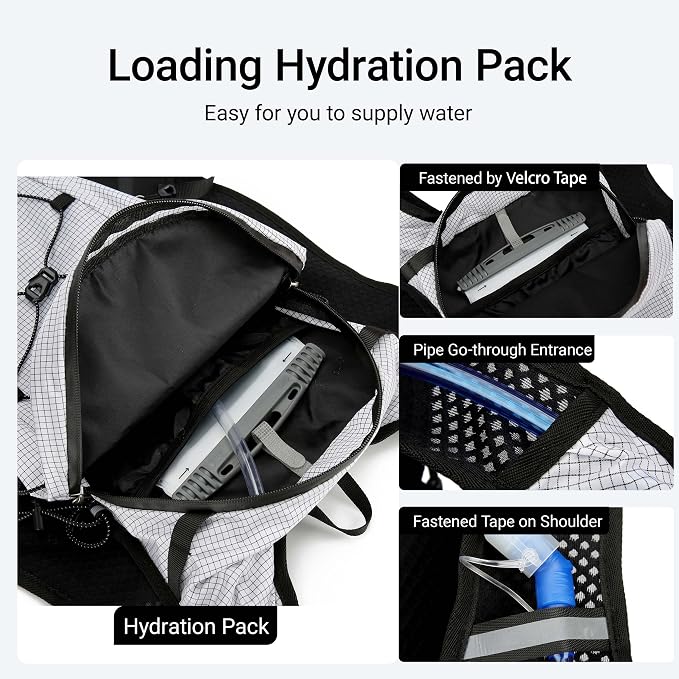 Lightweight Hydration Vest Backpack for Running, Cycling, Hiking, Bladder Pack with Bottle Holder for Outdoor Sports (WHITE, Trekking BAG)
