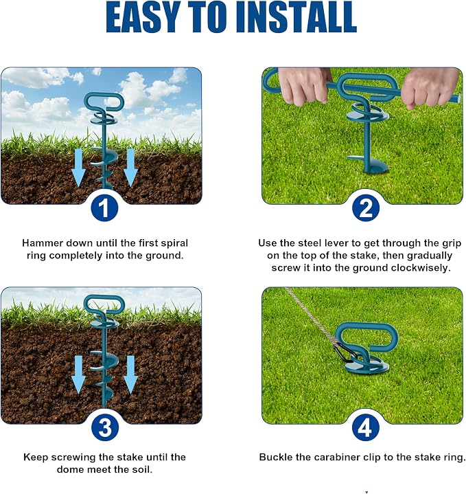 Eurmax USA 2-Pack Heavy Duty Dog Tie Out Stake, No-Tangle In Ground Anchor Runner for Large Dogs up to 210 Lbs - Perfect for Yard, Beach and Camping (Oval,Navy Blue)
