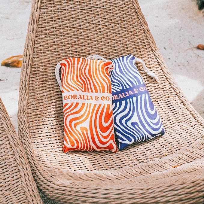 Coralia & Co. Large Microfiber Beach Towel - Quick Dry, Sand-Free, Lightweight with Convenient Storage Pouch (Coral Waves)