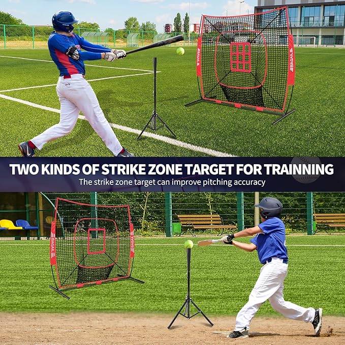 BAGAIL 7x7 ft Extra Large Baseball & Softball Training Net with Batting Tee, Heavy Duty Reinforced Steel Frame, Oversized Hitting Zone for All Levels, Portable Backstop with Carry Bag