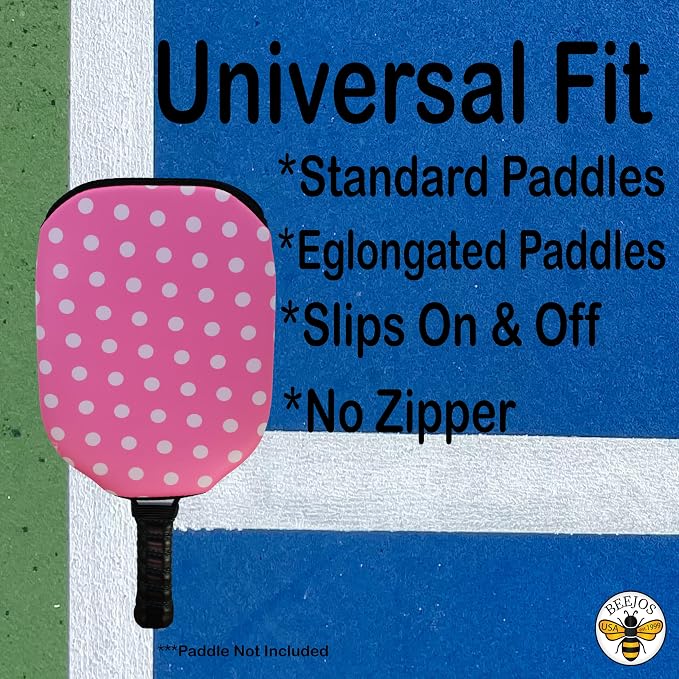 BeeJos Women's Polka Dot Collections: Premium Slip-On Pickleball Paddle Cover-Fits Standard Size Paddles-Zipperless (Paddle not Included) 6 Color Variations