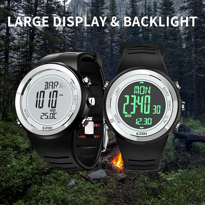 EZON Sports Digital Outdoor Watch H009 with Altimeter,Barometer, Thermometer,Weather Forecast, EL Backlight & Stopwatch,Ideal for Hiking & Climbing