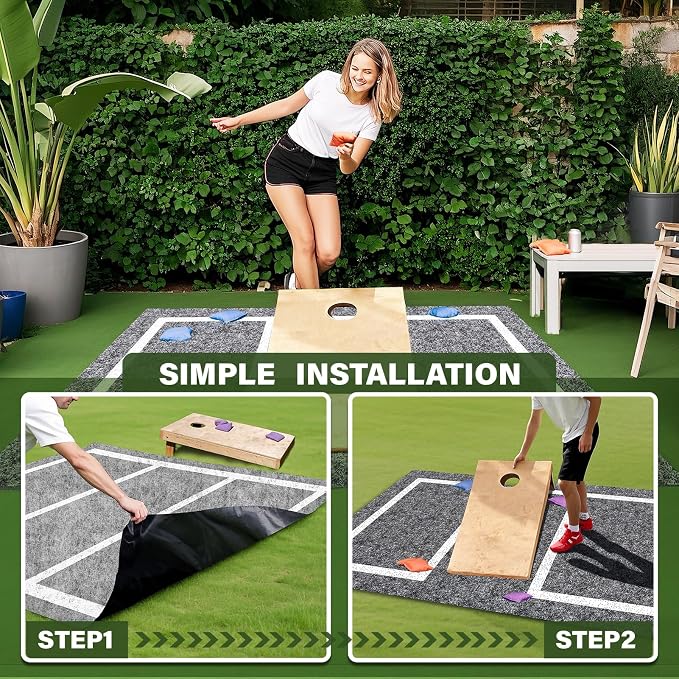2 pcs 5 x 8 FT Cornhole Mat Durable Cornhole Pitch Pads with Waterproof Backing Felt Surface for Board Stability & Toss Bag Protection Outdoor Playing Surface for Backyard Tailgating & Lawn Games
