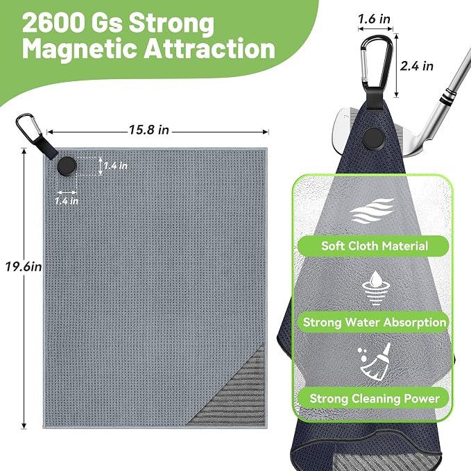2 Pack Mangetic Golft Towels with Clip & 2 Pack Golf Green Reader Golf Ball Marker Hat Clip