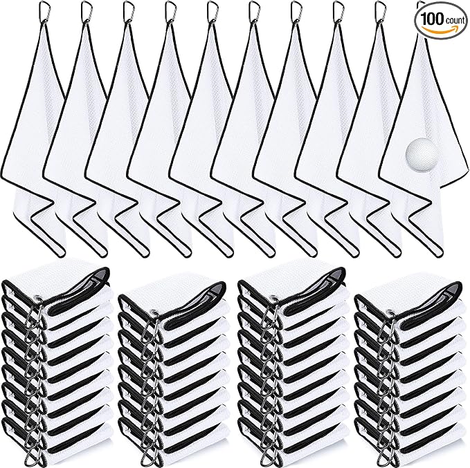 Batiyeer Golf Towels Bulk for Bags, 16"x16" Microfiber Waffle Pattern Golf Towel with Clip for Tournament, Club, Fitness