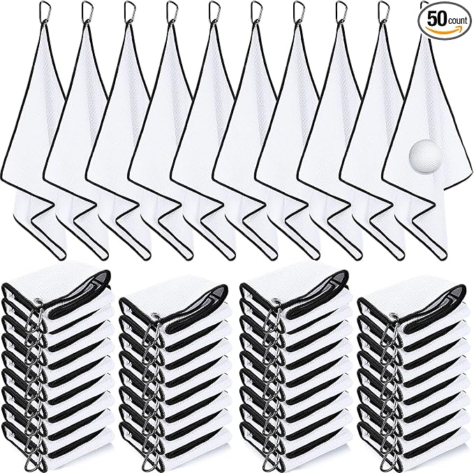 Batiyeer Golf Towels Bulk for Bags, 16"x16" Microfiber Waffle Pattern Golf Towel with Clip for Tournament, Club, Fitness