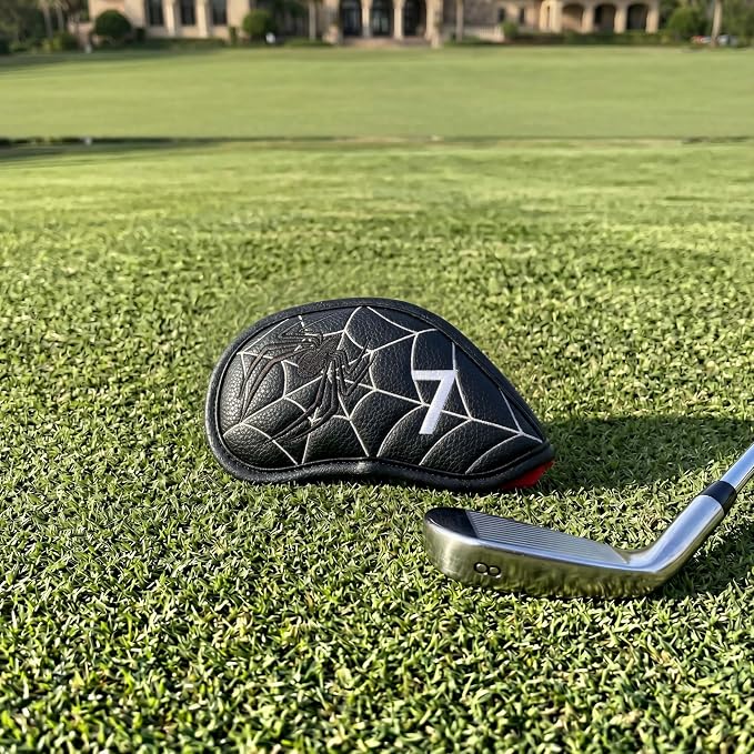 Vesperlux Spider Golf Headcovers Driver Wood Hybrid Iron | Waterproof Leather, Magnetic Putter Cover, Anti-Slip Fit, Full Protection, Durable, Fits Alignment Stick, Men's Golf Gift