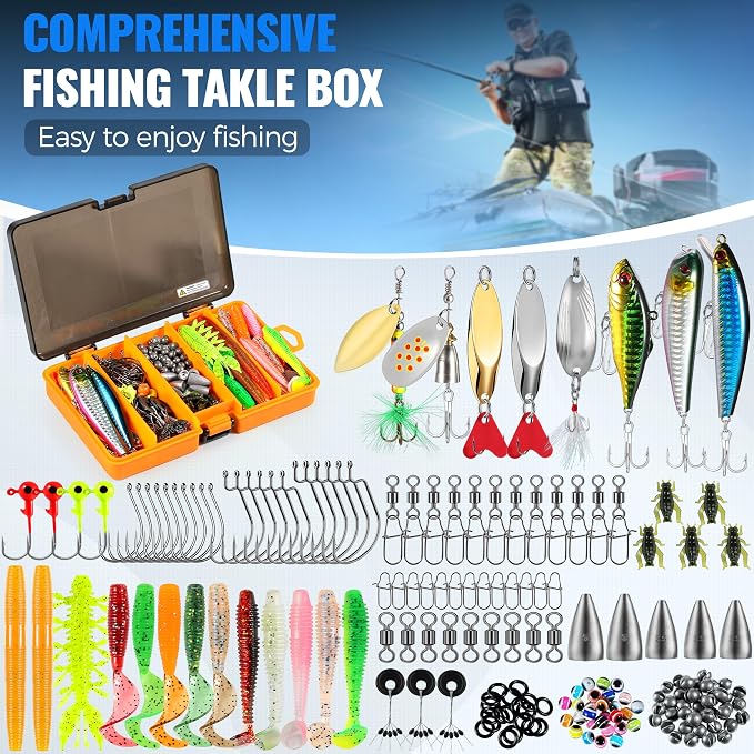PLUSINNO Fishing Rod and Reel Combo Pole Gear Kit Telescopic Beginner | Portable All-in-One Fishing Equipment, with Freshwater Bass Trout Lures Kit Floating Net, with Carrying Case, Gifts for Men