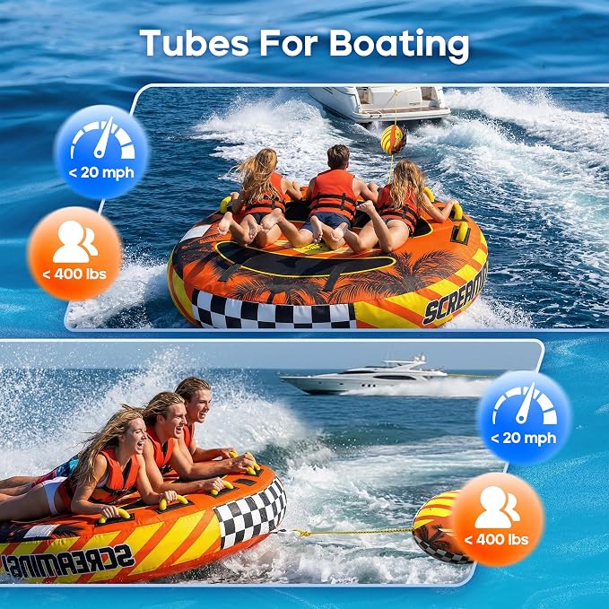 K-Musculo Towable Tubes for Boating - 2-3 Person Boat Tubes & Towables, EVA Foam Pads, Drainage, Super Safe Handle, Quick Connector