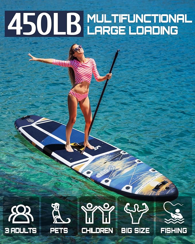 ESUP Extra Wide Inflatable Paddle Board 11’6" ×34/35" ，Super Stable Stand Up Paddleboards for 2 Person/Family/Large Size, Inflatable SUP with Paddle, Pump & Shoulder Strap
