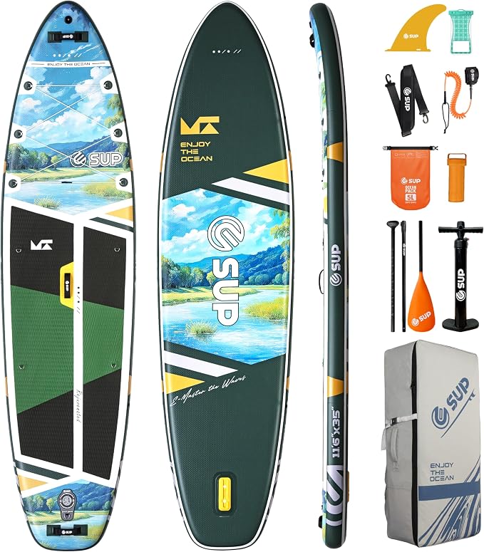 ESUP Extra Wide Inflatable Paddle Board 11’6" ×34/35" ，Super Stable Stand Up Paddleboards for 2 Person/Family/Large Size, Inflatable SUP with Paddle, Pump & Shoulder Strap