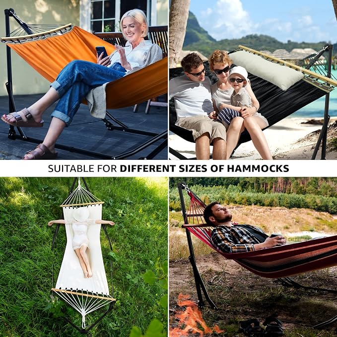 Tranquillo Unity with Hammock Stand, 800 lbs Capacity Steel Double Hammock Stand for 2 Persons, Premium Pre-Assembled Stand for Indoor Outdoor, Black