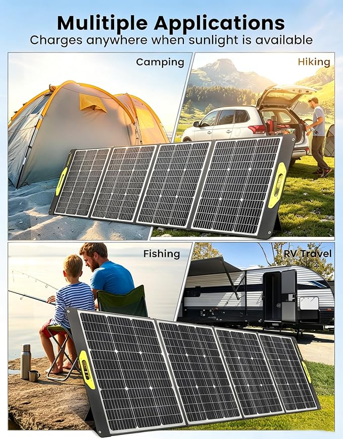 Greenmagic 200 Watt Portable Solar Panel, 23.5% High Efficiency 200W Foldable Solar Panel Charger IP67 Waterproof Solar Panel Kit w/DC XT60 MC4 Anderson Output for Home Farm Camping RV Power Station