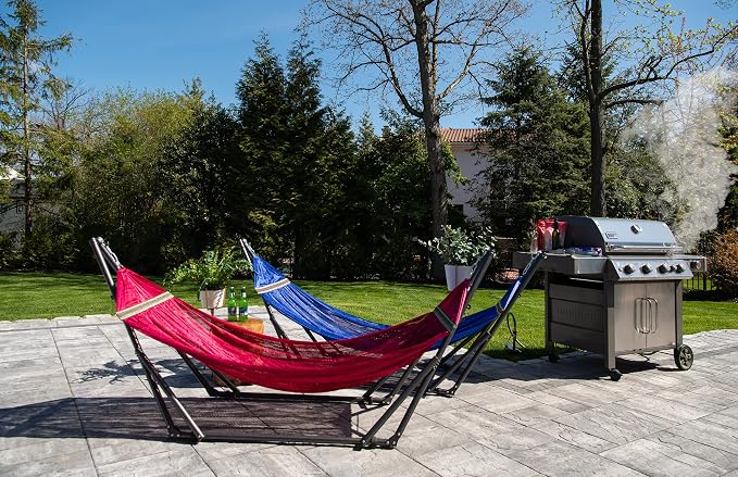 Best Home Fashion Portable Hammock with Collapsible Steel Stand, 600 lbs Capacity, No Tools Assembly, Carrying Bag Included, Perfect for Indoor Outdoor Backyard Patio Camping Beach, 2 Person, Navy