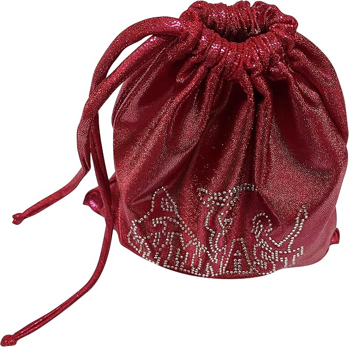 LIL'FOX 8"x10" Drawstring Gymnastics SMALL GRIP BAG 26x20cm - Lightweight Bag for Personal Equipment - Shiny Foil Rhinestones