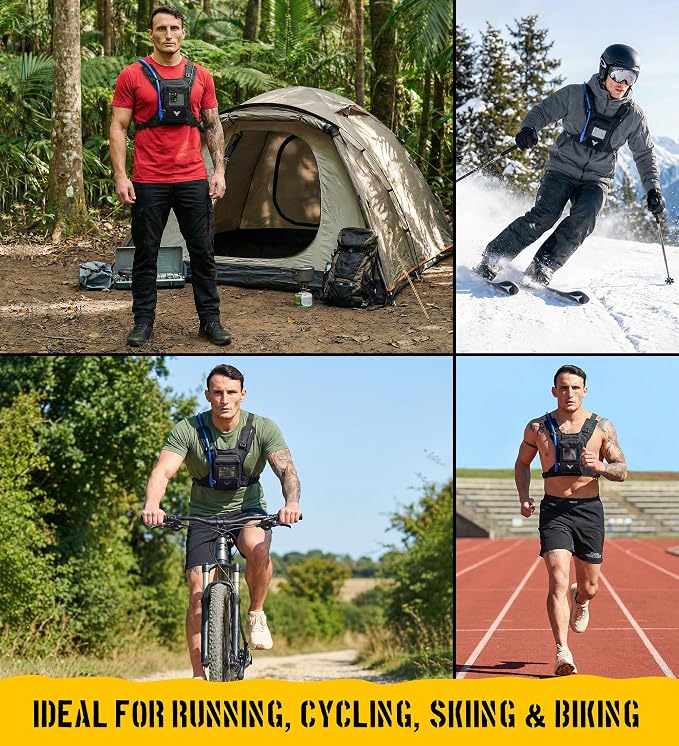 Elite Hydra Running Chest Pack w/ Gun Holster, Phone Holder Touch Friendly, Camera Pocket for Men/Women Lightweight Hydration Vest Chest Rig w/ Water Bladder for Marathon, Cycling, ADV Camping, Skiing