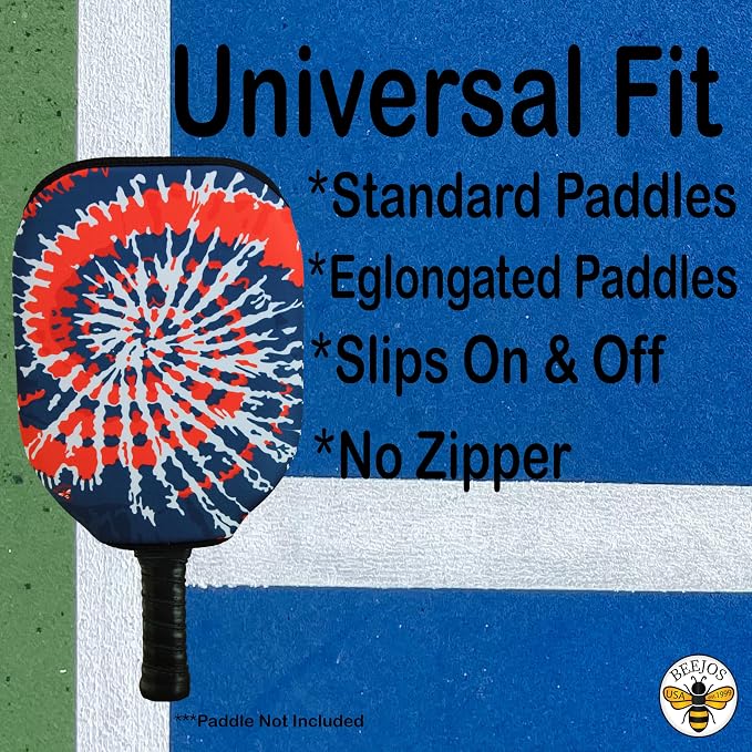 BeeJos Spirl Tie-Dye: Premium Slip-On Pickleball Paddle Cover-Fits Standard Size Paddles-Zipperless (Paddle not Included) Handmade in USA