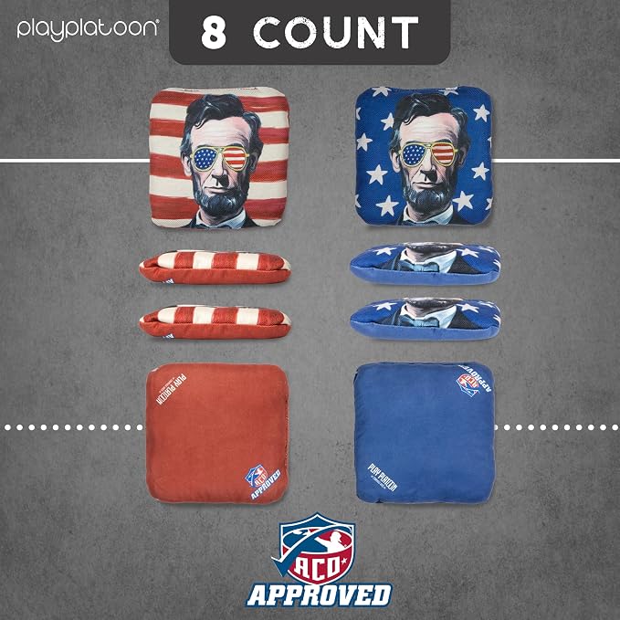 Play Platoon Cornhole Bags Set of 8 Regulation Professional Corn Hole Bean Bags ACO Approved, Competition Weight, Slick and Stick