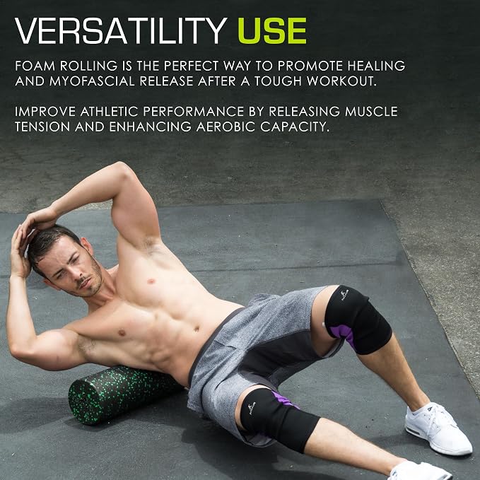 ProsourceFit High Density Foam Rollers 18 - inches long, Firm Full Body Athletic Massage Tool for Back Stretching, Yoga, Pilates, Post Workout Muscle Recuperation, Black/Green