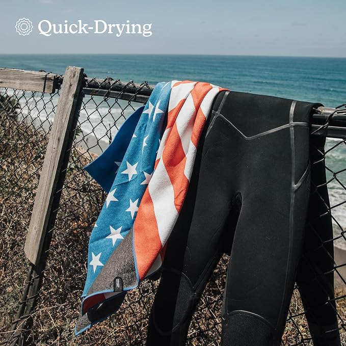 Nomadix Original Towel - Perfect for Beach, Pool, Travel, Camping, Yoga - Made with Recycled Materials - Super Absorbent - Sand Resistant - American Flag - 72.5x30