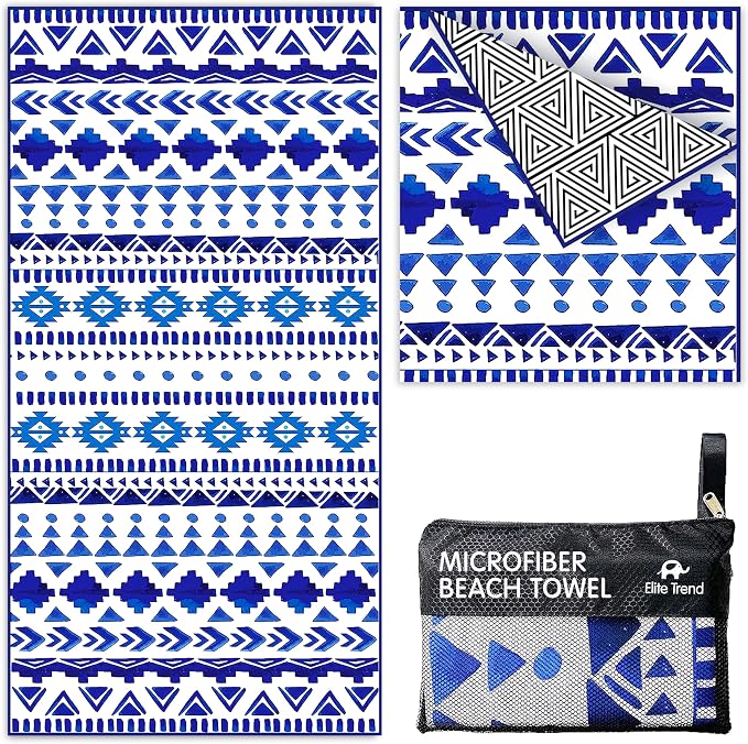 Elite Trend Quick Dry Towel Extra Large 78x35 Inch - Microfiber Beach Towel - Perfect for Beach, Travel, Swimming, Pool, Yoga, Hiking, Camping - Lightweight, Fast Drying, Compact for Adults (Aztech)
