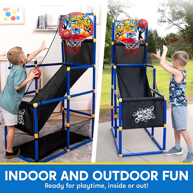 JOYIN Sports Toy LED Lightscore Arcade Basketball Game Set for Kids Ages 3+ – Includes Electronic Scoreboard, Cheer Sound Effects, 4 Balls & Hoop | Indoor/Outdoor for Kids | Easy to Assemble
