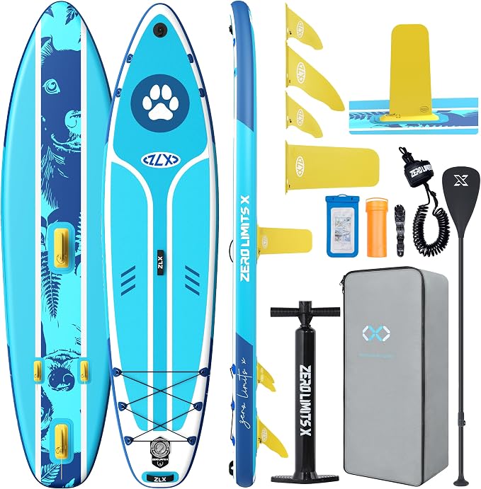 ZLX Inflatable Stand Up Paddle Board, 10'6" SUP Non-Slip Stable Deck Pad, Unique Center Fin, Premium Accessories, Paddleboard for Adults, Beginners, All Skill Levels