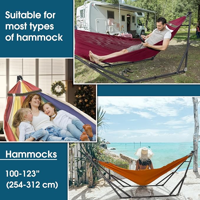 Tranquillo Adjustable Hammock Stand, Collapsible Camping Hammock with Stand, 600 lbs Capacity Hammock Stand for 2 Persons, Foldable Sturdy Noiseless Stand for Active Life Carry Bag Included, Red