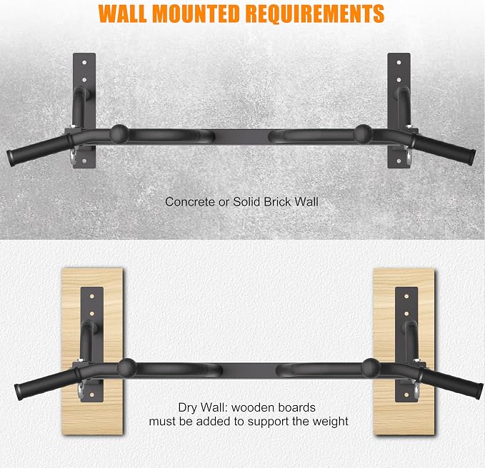 Wall Mounted Pull Up Bar - Heavy Duty Chin Up Bar, Pull-Up Bar for Garage, Joist, Wall Mount - Multifunctional Fitness Bar, Supports up to 600 Lbs