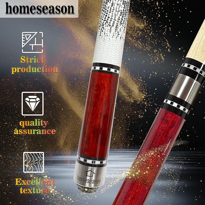HomeSeason 58in Pool Cue Stick Canadian Maple Wood 13mm Tip - 18oz Perfect for Precision Play, Low Deflection Pool Cue for Enhanced Accuracy